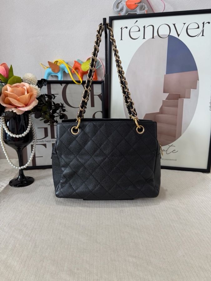 CHANEL/香奈兒 黑金荔枝紋牛皮PPT手拎單肩包 95新-1