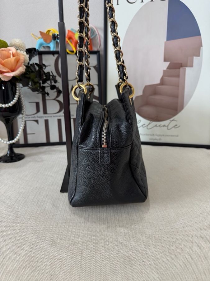 CHANEL/香奈兒 黑金荔枝紋牛皮PPT手拎單肩包 95新-3