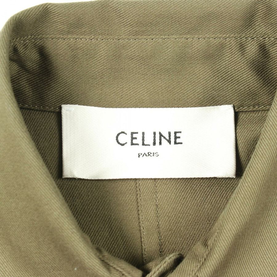 CELINE Triomphe 紐扣軍裝口袋襯衫連身裙 2Z488106K 棉質卡其色 #38-2