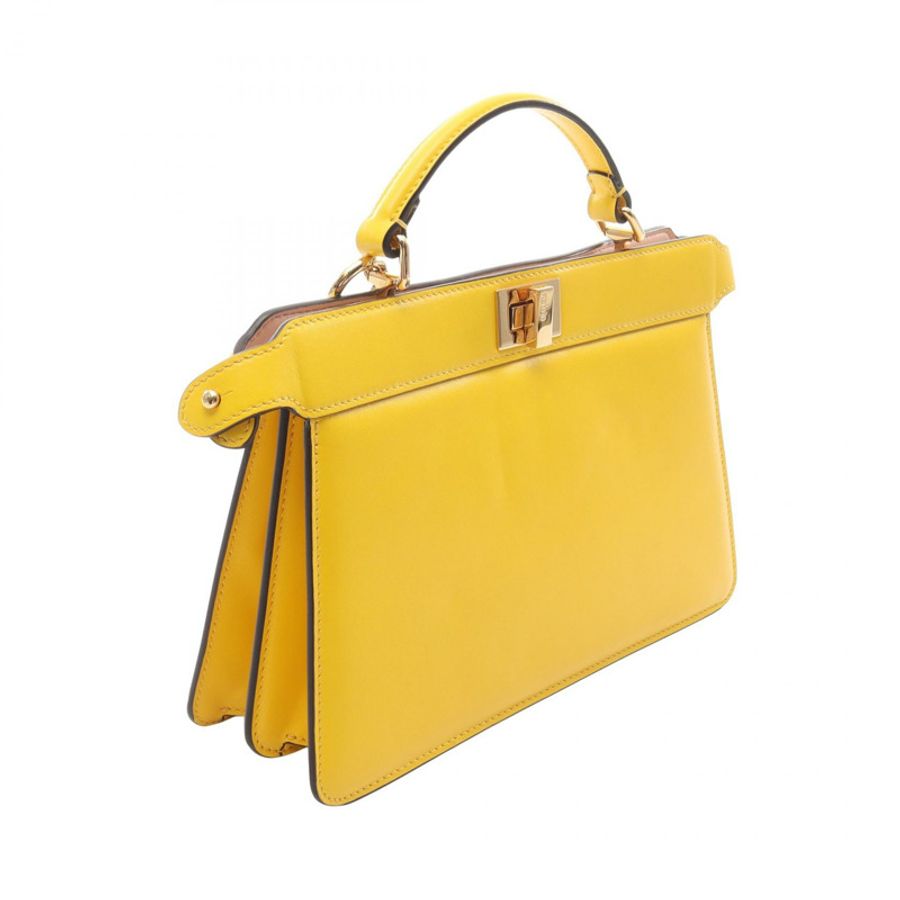 FENDI Peekaboo IU 東西向兩用單肩手提包 8BN323 黃色皮革 二手-1