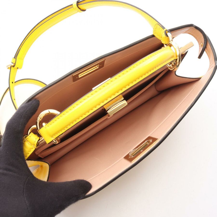 FENDI Peekaboo IU 東西向兩用單肩手提包 8BN323 黃色皮革 二手-2