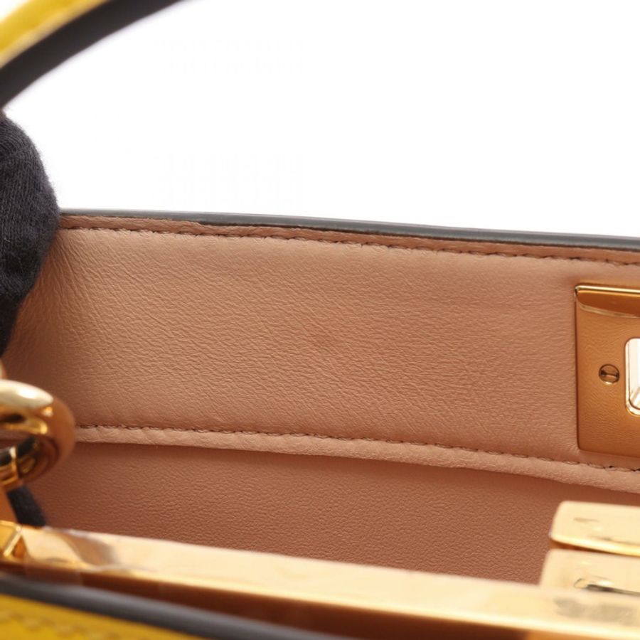 FENDI Peekaboo IU 東西向兩用單肩手提包 8BN323 黃色皮革 二手-4