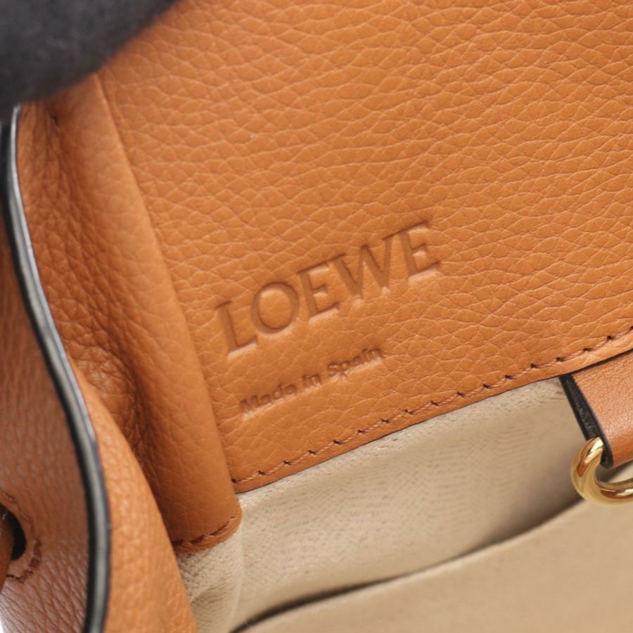 LOEWE Hammock 抽繩小號兩用單肩手提包 314.12 Z95 棕色皮革-3