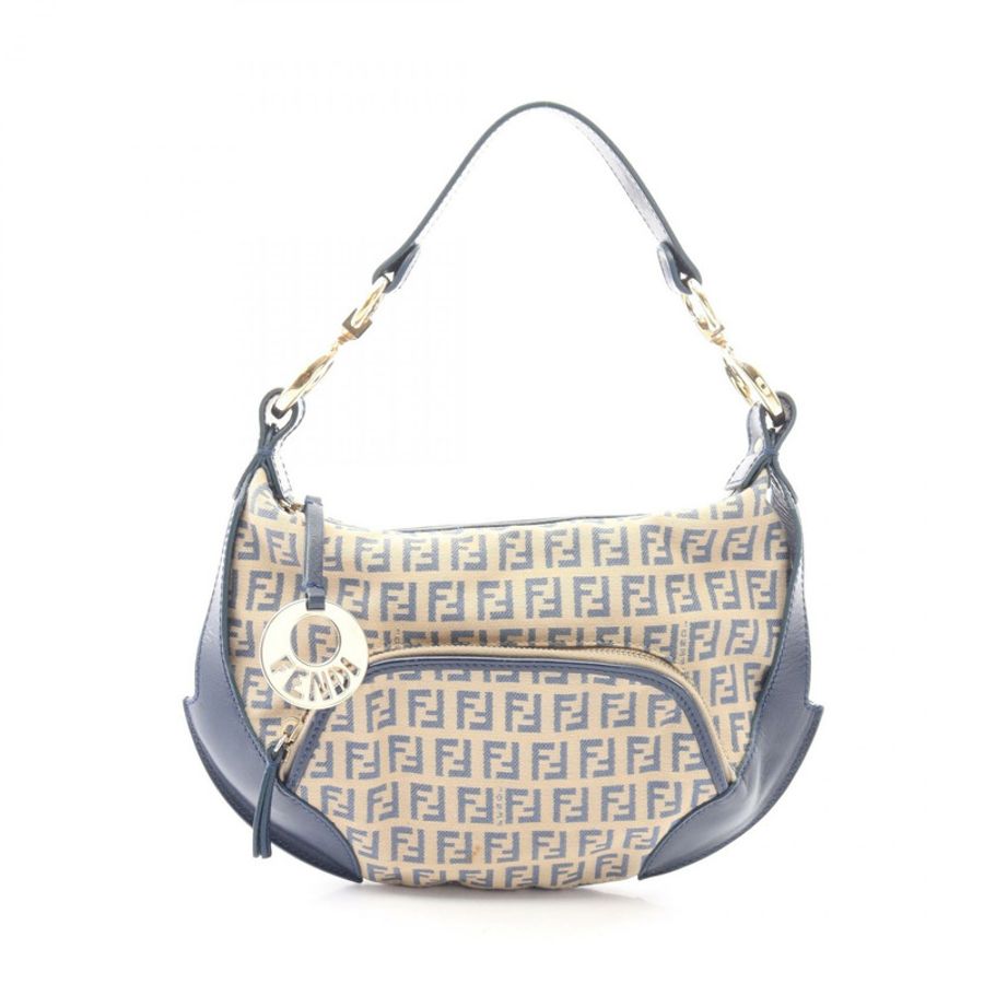 FENDI Zucchino 手提包 8BR466 帆布皮革 米色 海軍藍 二手 女士-0