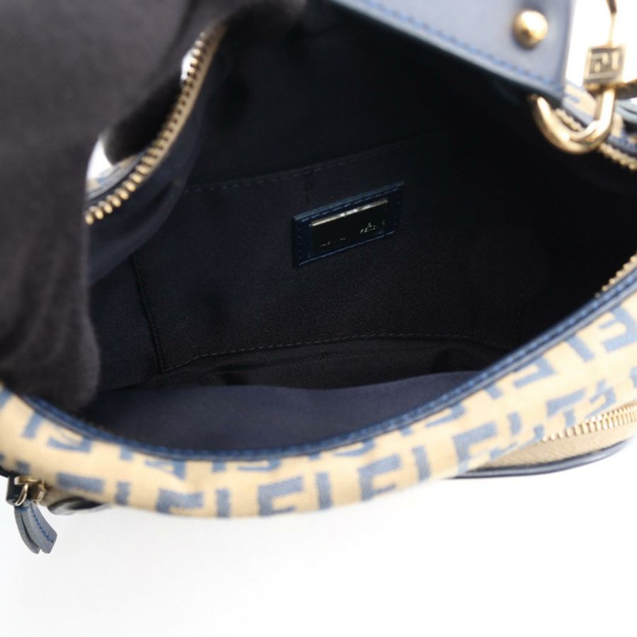 FENDI Zucchino 手提包 8BR466 帆布皮革 米色 海軍藍 二手 女士-2