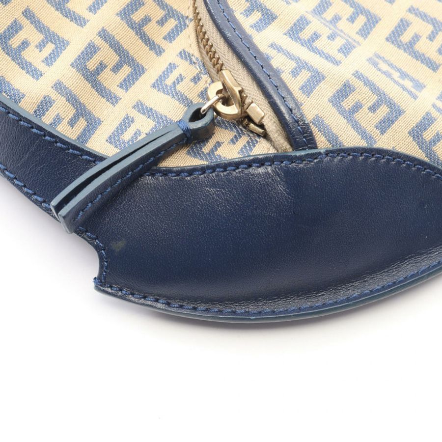 FENDI Zucchino 手提包 8BR466 帆布皮革 米色 海軍藍 二手 女士-4