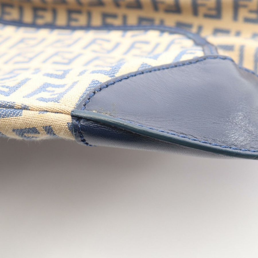 FENDI Zucchino 手提包 8BR466 帆布皮革 米色 海軍藍 二手 女士-6