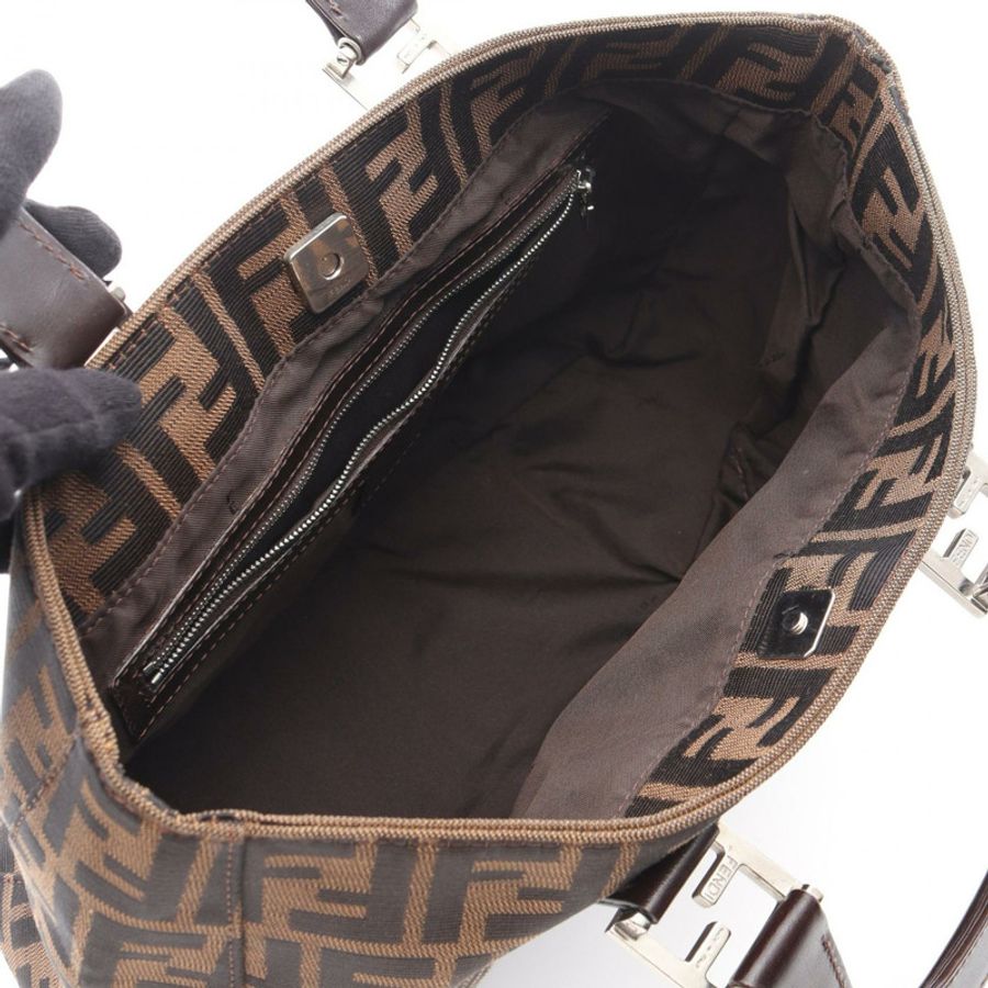 FENDI Zucca 手袋帆布皮革棕色二手女式-2