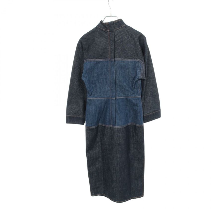 FENDI 立領長袖牛仔連身裙，棉質，藏藍色，#36，二手女款-1