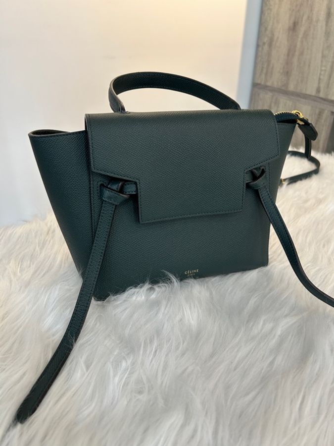 Celine 牛皮 鯰魚包 小號 墨綠色-0