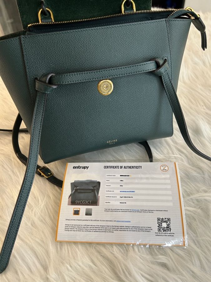 Celine 牛皮 鯰魚包 小號 墨綠色-7