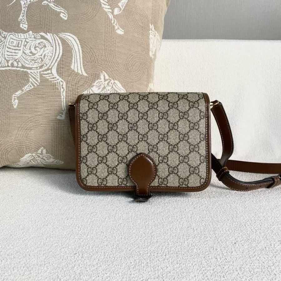 Gucci 老花Retro系列風琴包 棕色拼烏木色 19*15*7 98新配件塵袋-6