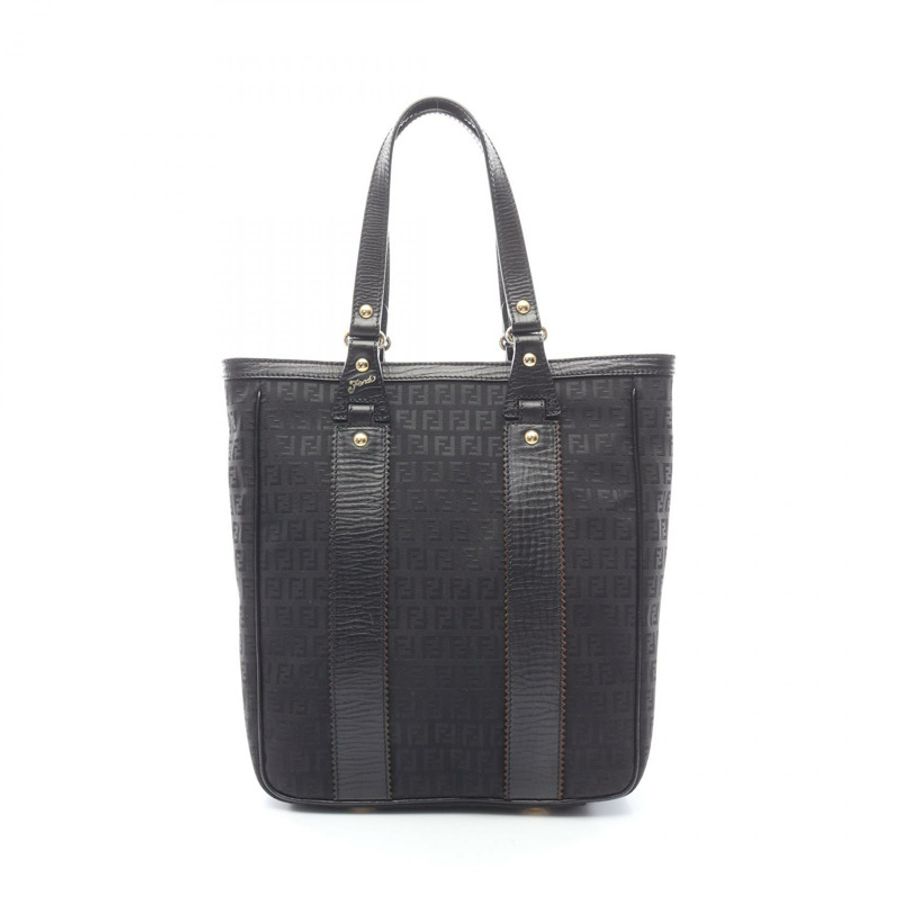 FENDI Zucchino 手提包，帆布皮革材質，黑色，二手女款-0