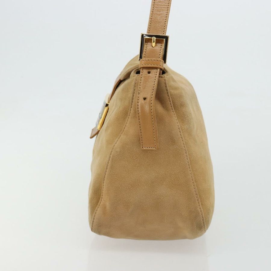 【日本直送】FENDI Mamma Baguette 肩背包 麂皮 米色 金色 正品 182637SAM-2