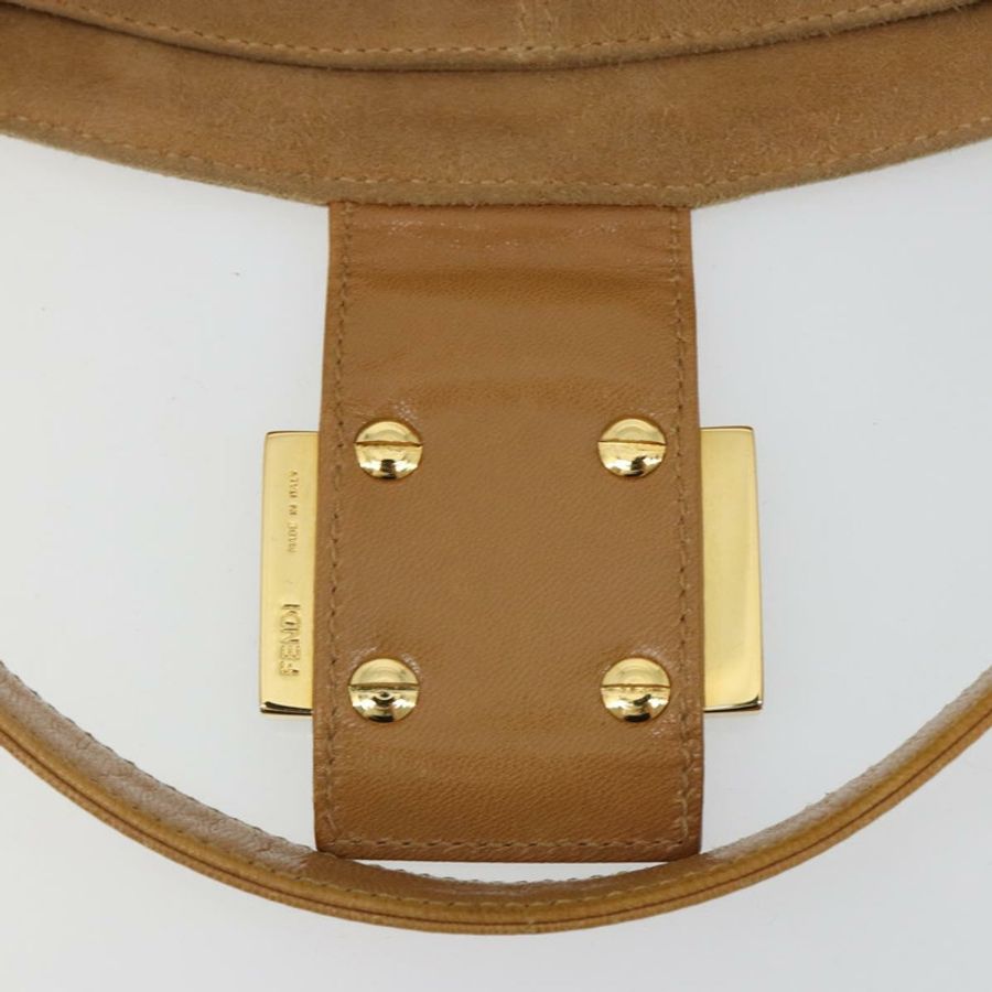 【日本直送】FENDI Mamma Baguette 肩背包 麂皮 米色 金色 正品 182637SAM-18