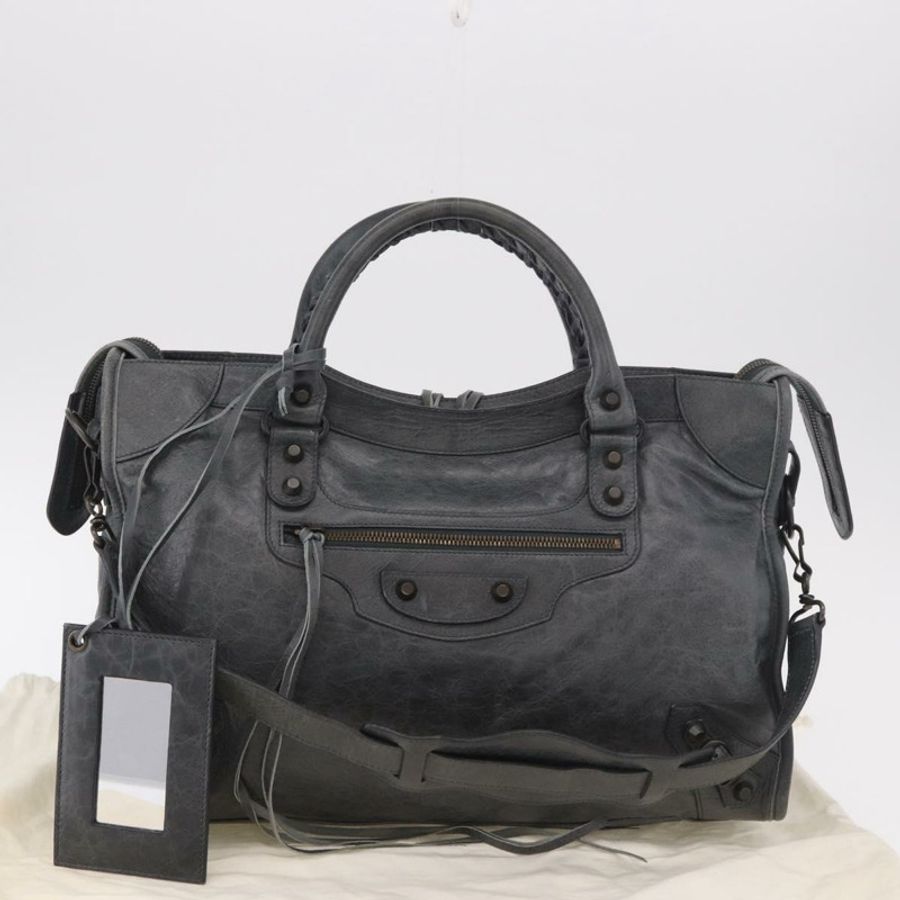 【日本直送】BALENCIAGA The City 手提包 皮革 2way 灰色 115748 Auth yk20480SAM-11