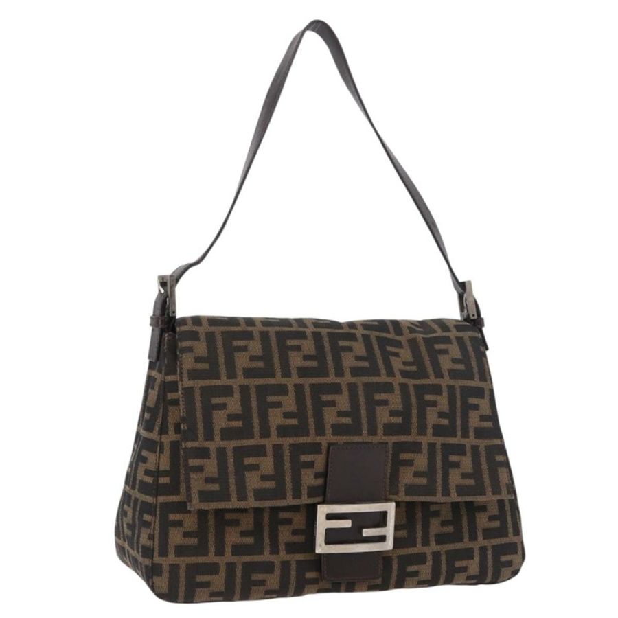 【日本直送】FENDI Zucca帆布Mamma Baguette單肩包 黑色 棕色 銀色 正品 am11783V-0