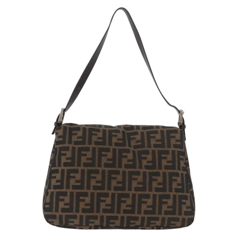 【日本直送】FENDI Zucca帆布Mamma Baguette單肩包 黑色 棕色 銀色 正品 am11783V-1