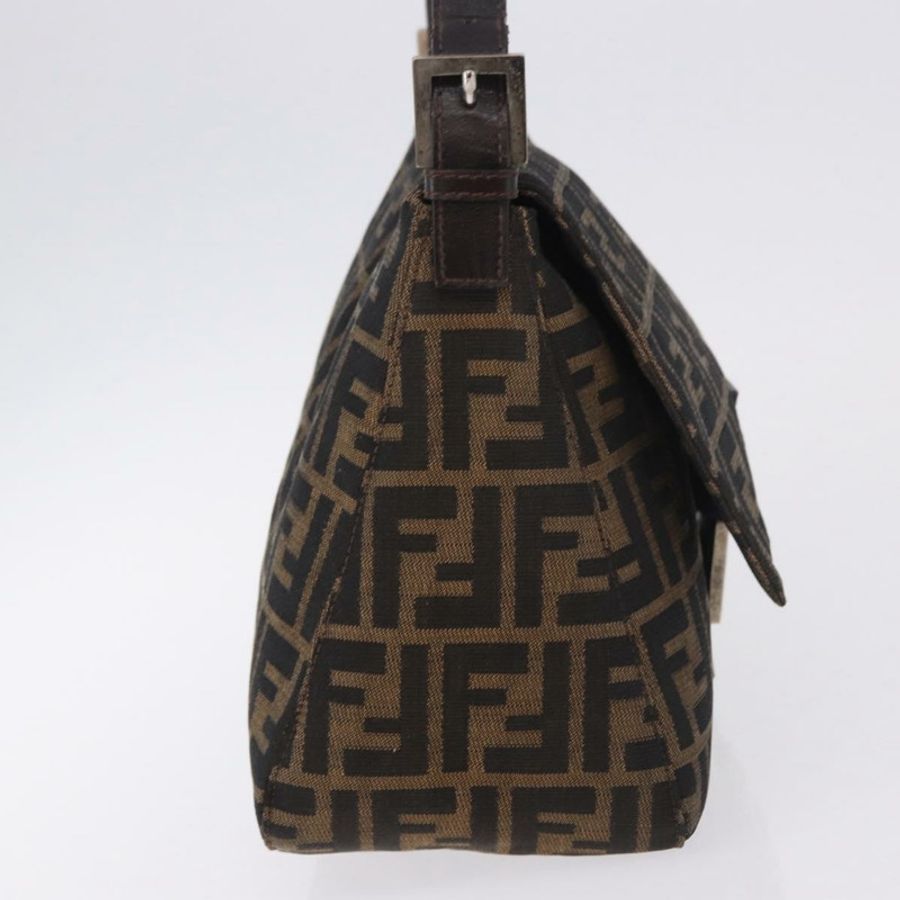 【日本直送】FENDI Zucca帆布Mamma Baguette單肩包 黑色 棕色 銀色 正品 am11783V-3
