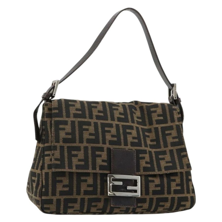 【日本直送】FENDI Zucca帆布Mamma Baguette單肩包 黑色棕色 正品 182590M-0