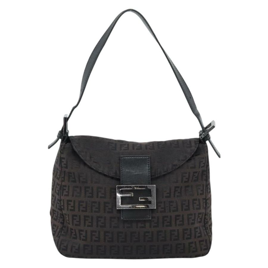 【日本直送】FENDI Zucchino帆布Mamma Baguette手袋 黑色 銀色 正品 183656A-12