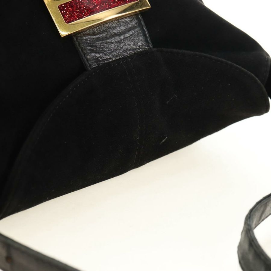 【日本直送】FENDI Mamma Baguette 單肩包，黑色麂皮，金色，正品 183213SAM-5