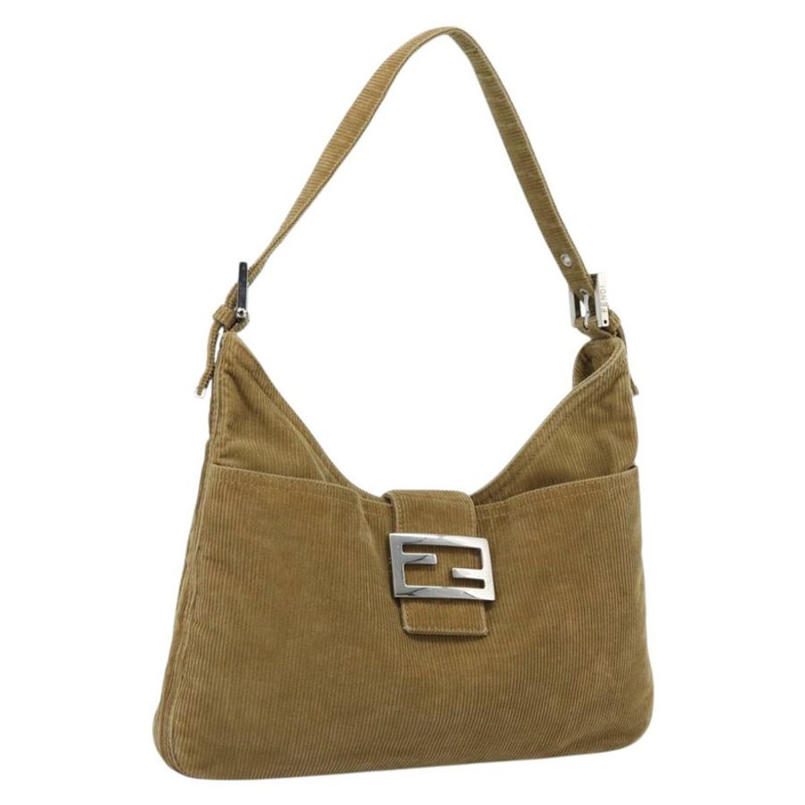 【日本直送】FENDI Mamma Baguette 單肩包 燈芯絨 棕色 銀色 正品 184550V-0
