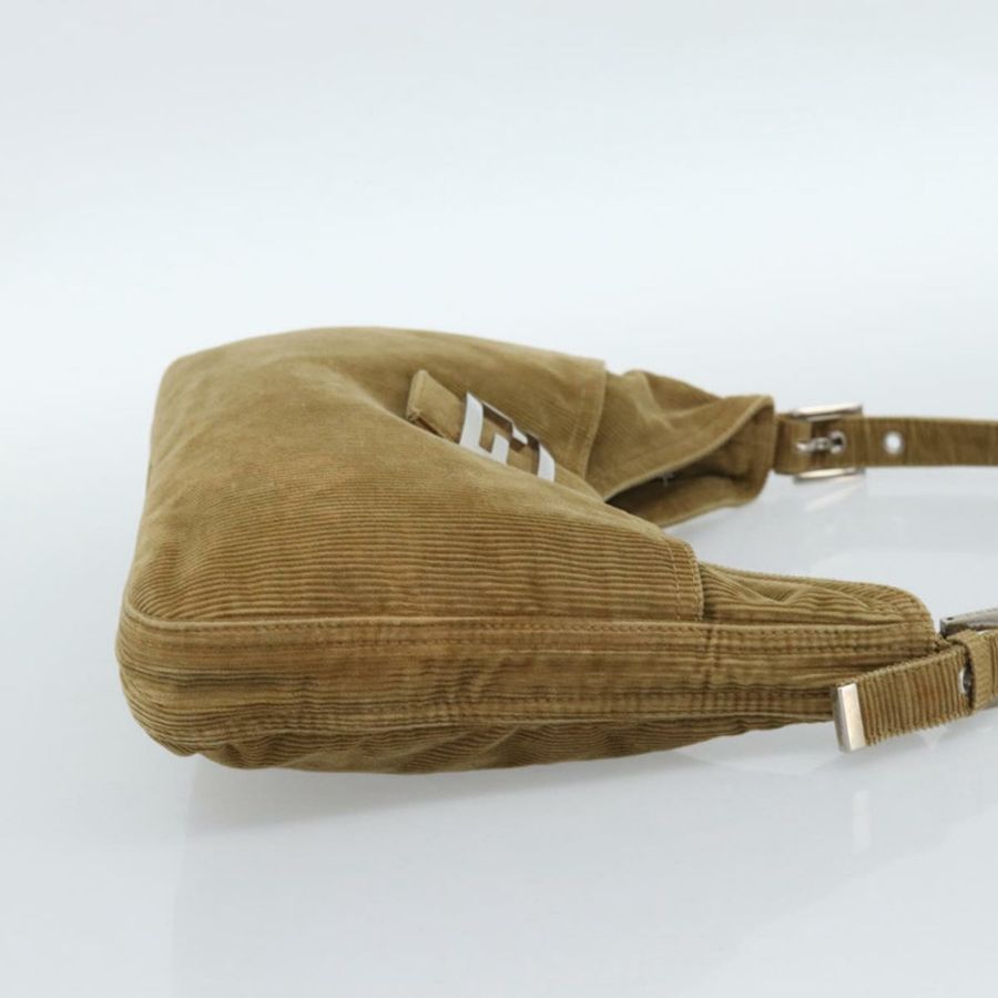 【日本直送】FENDI Mamma Baguette 單肩包 燈芯絨 棕色 銀色 正品 184550V-3