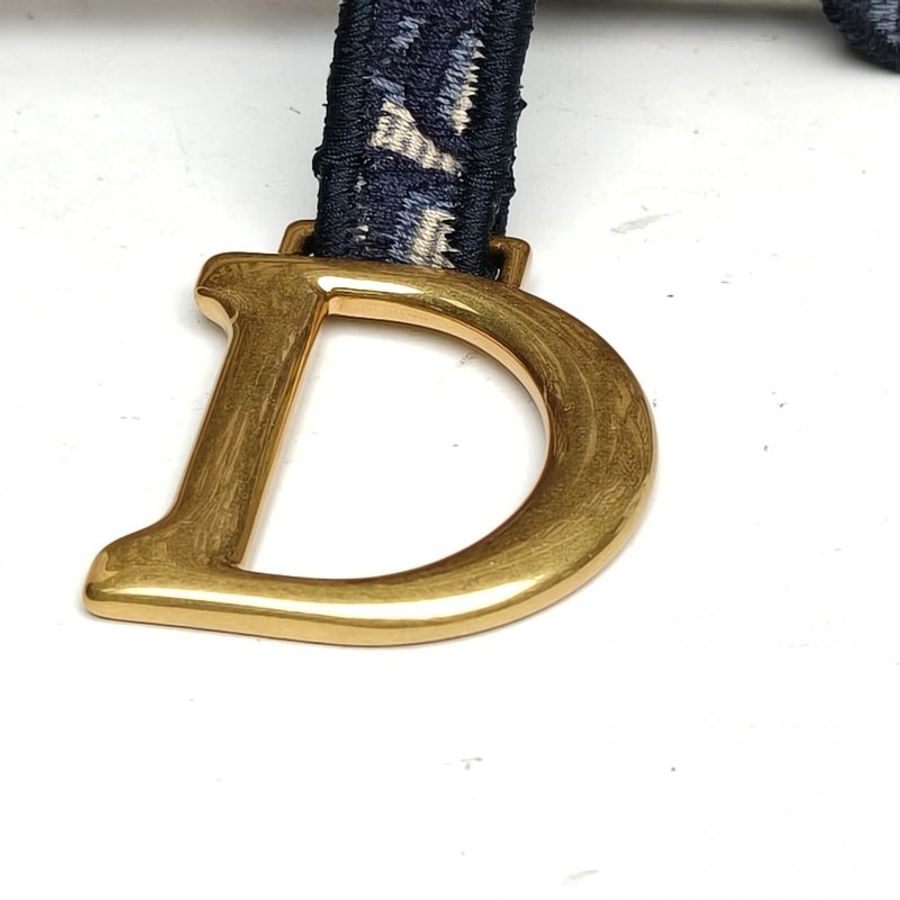 DIOR SADDLE馬鞍腰包墨藍色帆布金扣印花字母刺繡肩背包-5