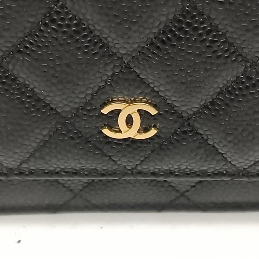 CHANEL CFWOC19黑色荔枝牛皮晶片金扣肩背包-5