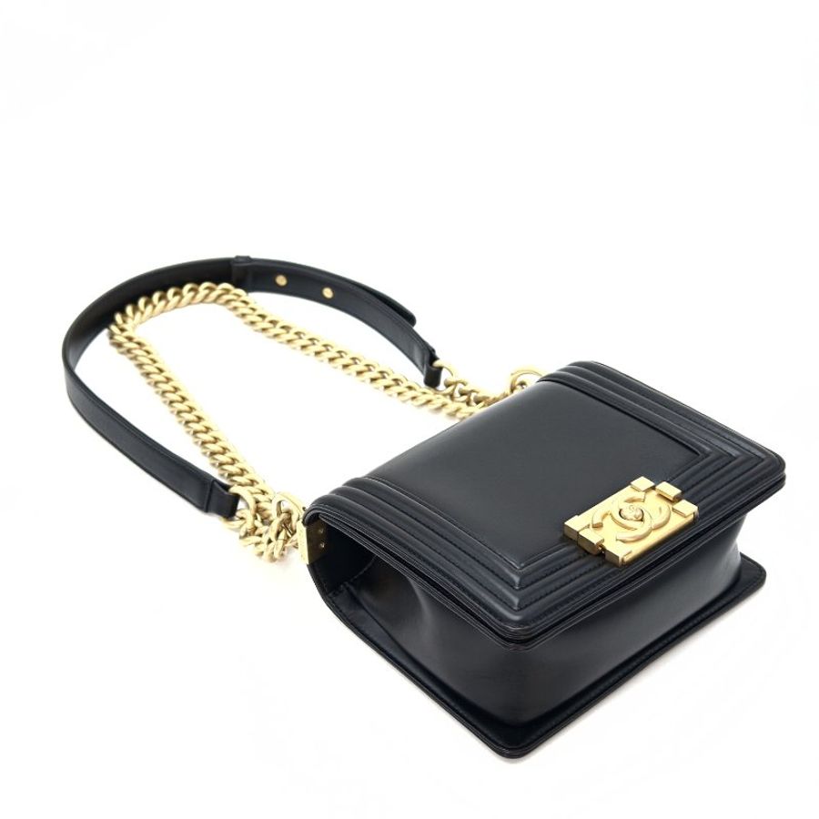 CHANEL/香奈兒黑金光面牛皮Leboy單肩斜挎包-4