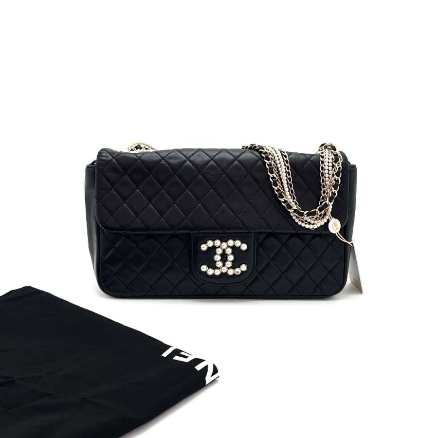 CHANEL/香奈兒黑金威斯敏斯特珍珠鏈條單肩包-0