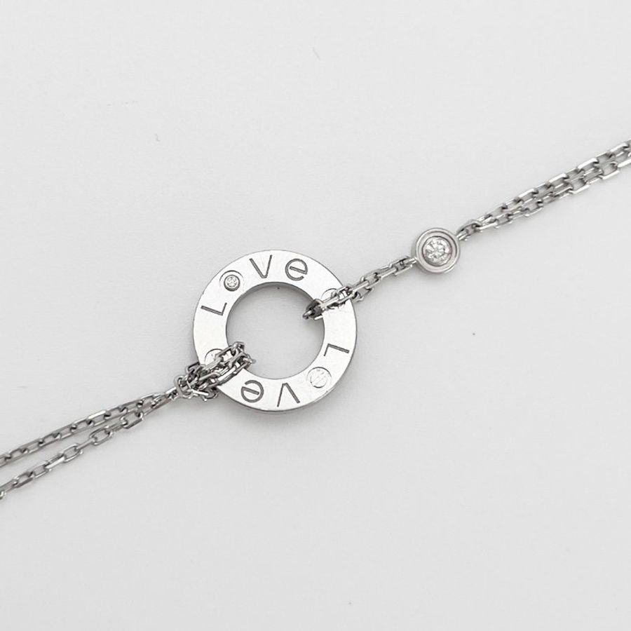 CARTIER/卡地亞LOVE系列18K白金鑲2顆鑽圓餅手鍊-0