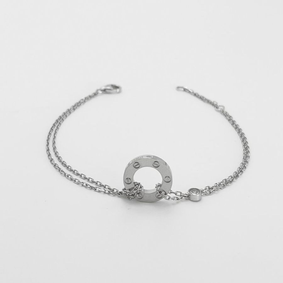 CARTIER/卡地亞LOVE系列18K白金鑲2顆鑽圓餅手鍊-5