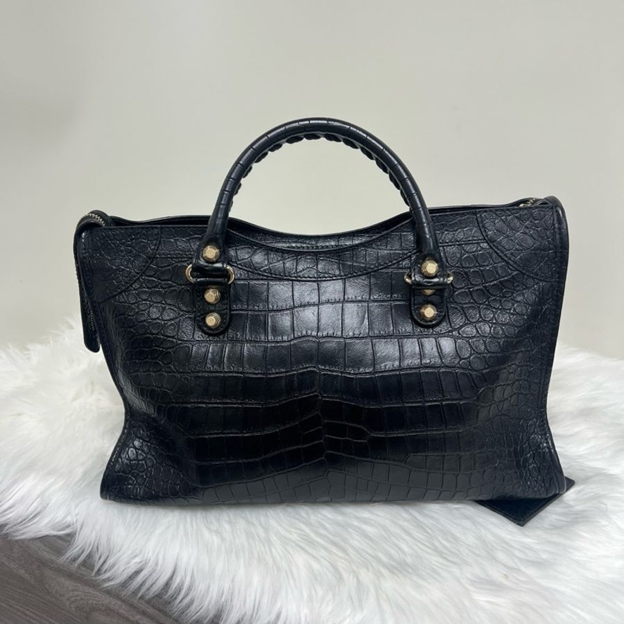 Balenciaga 巴黎世家黑色鰐魚壓紋機車中號city-1