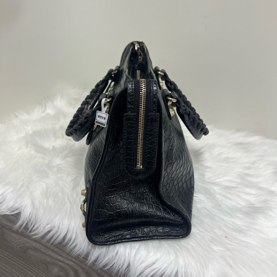 Balenciaga 巴黎世家黑色鰐魚壓紋機車中號city-2