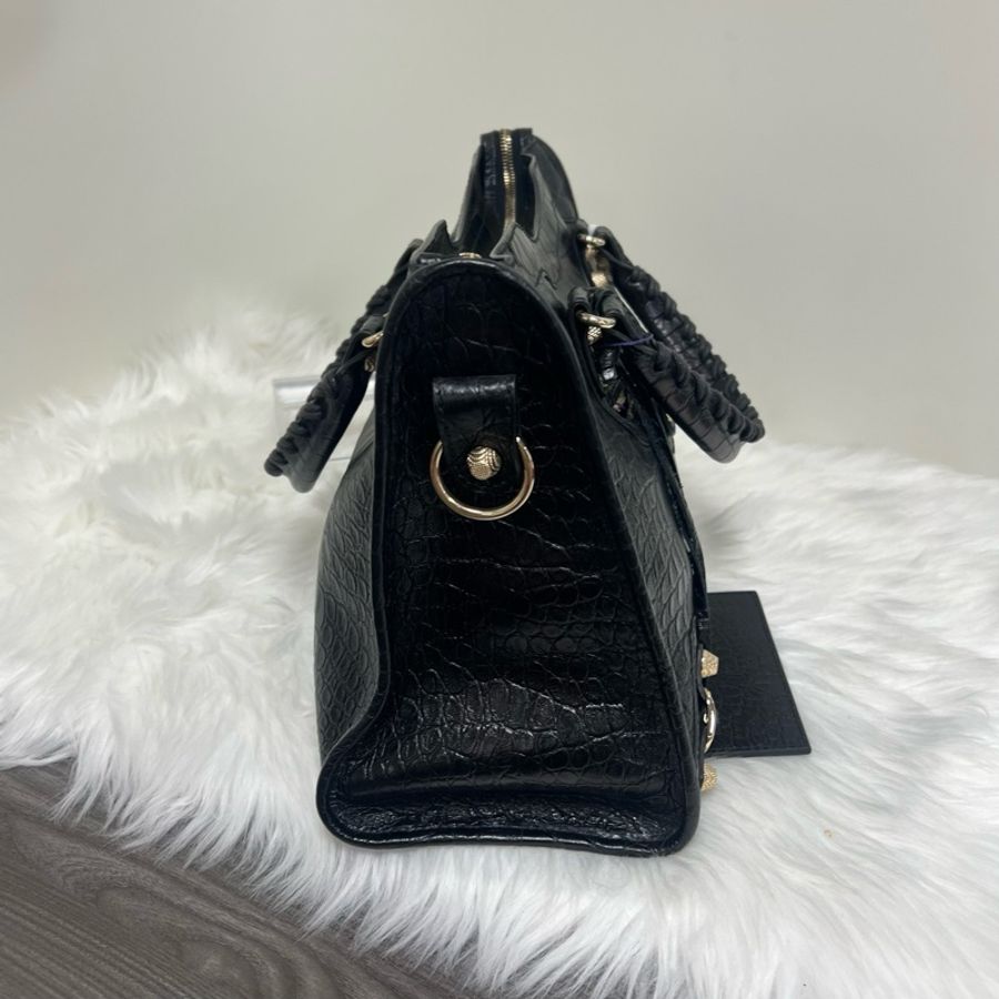 Balenciaga 巴黎世家黑色鰐魚壓紋機車中號city-3