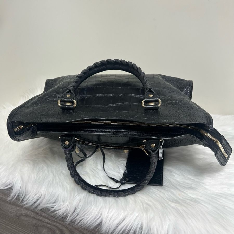 Balenciaga 巴黎世家黑色鰐魚壓紋機車中號city-4