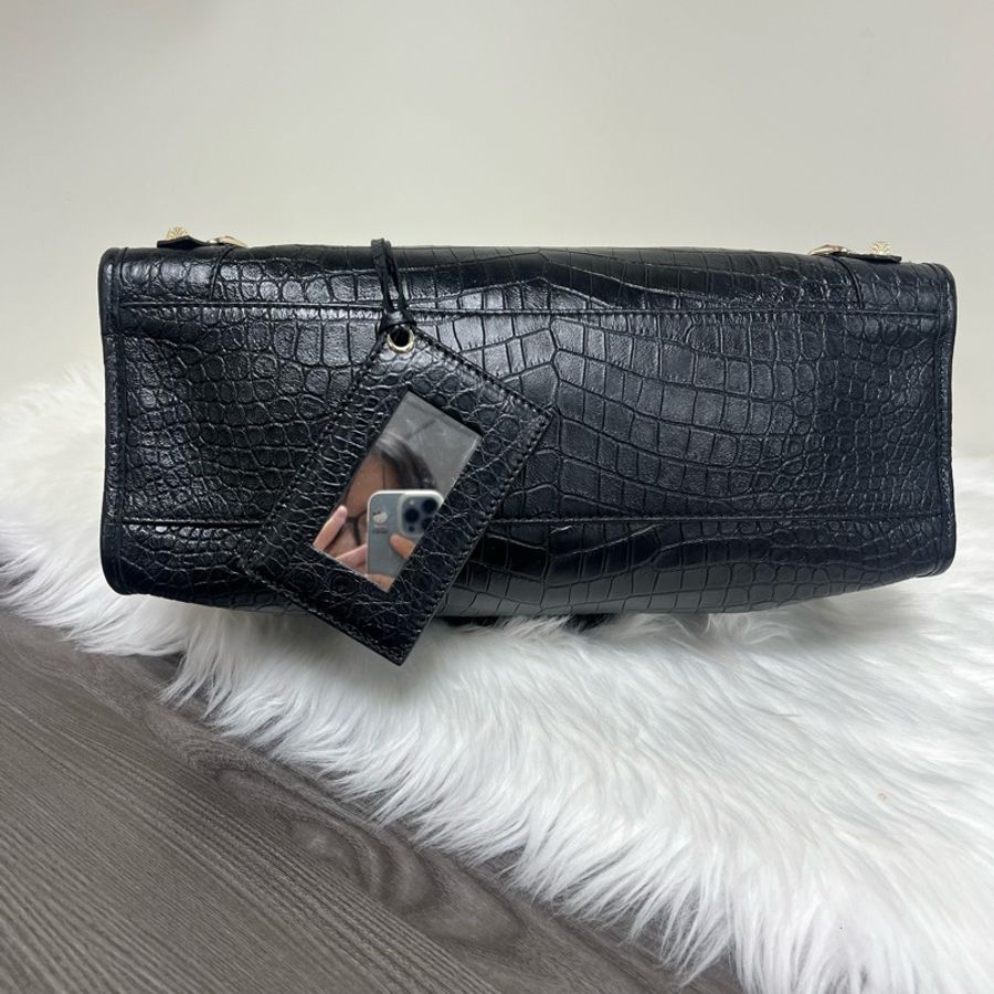 Balenciaga 巴黎世家黑色鰐魚壓紋機車中號city-5