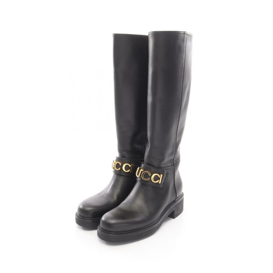 GUCCI Logo 長靴 752517 皮革 黑色 二手 女款 #37 1/2-0