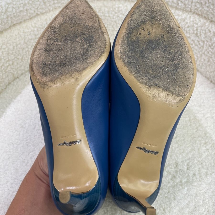 FERRAGAMO/菲拉格慕藍色尖頭高跟鞋 38碼-5