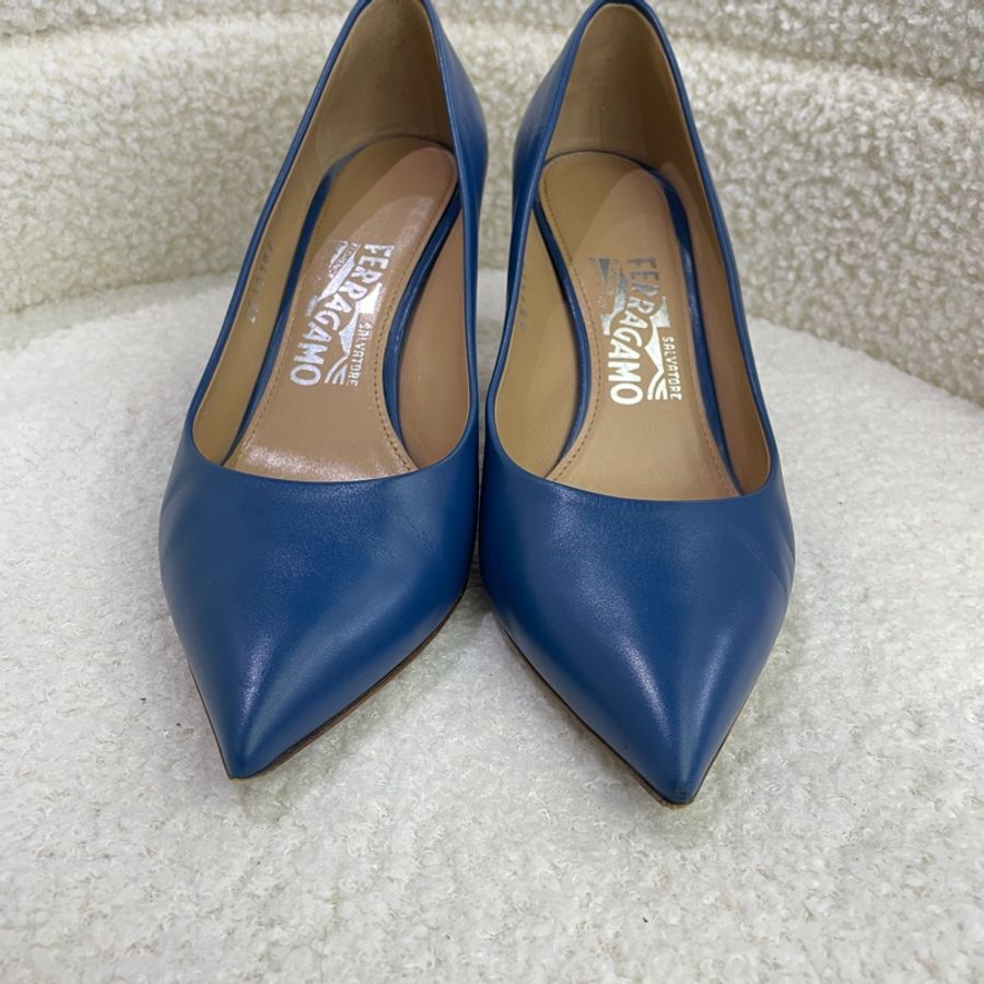 FERRAGAMO/菲拉格慕藍色尖頭高跟鞋 38碼-10