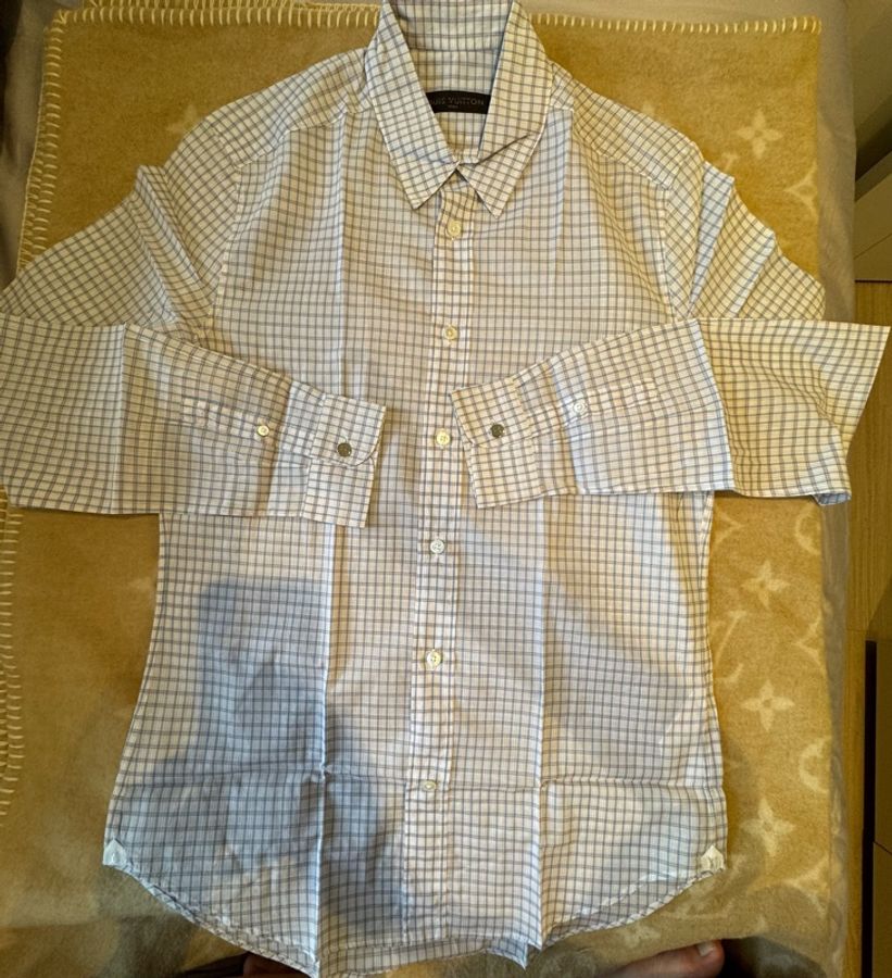 LV Louis Vuitton 藍白格紋長袖襯衫-0