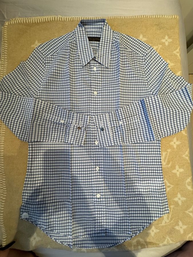 Louis Vuitton 藍白格紋長袖襯衫-0