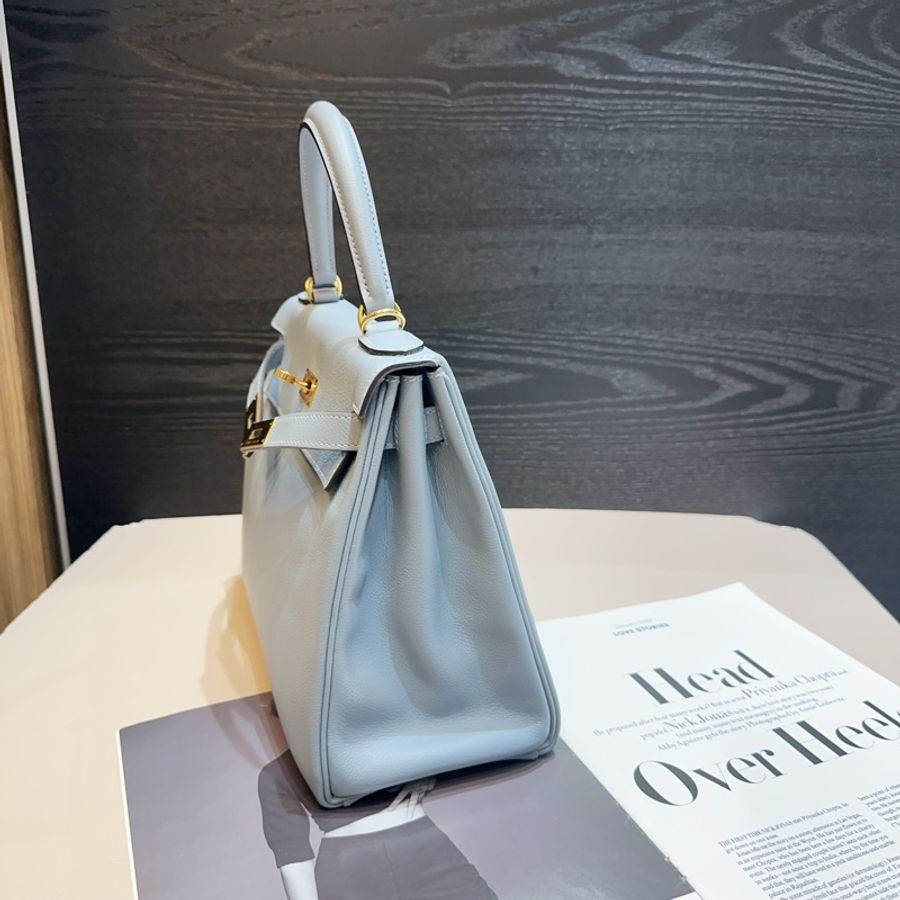 Hermes J7亞麻藍evercolor皮金釦Kelly28手提斜背包-3