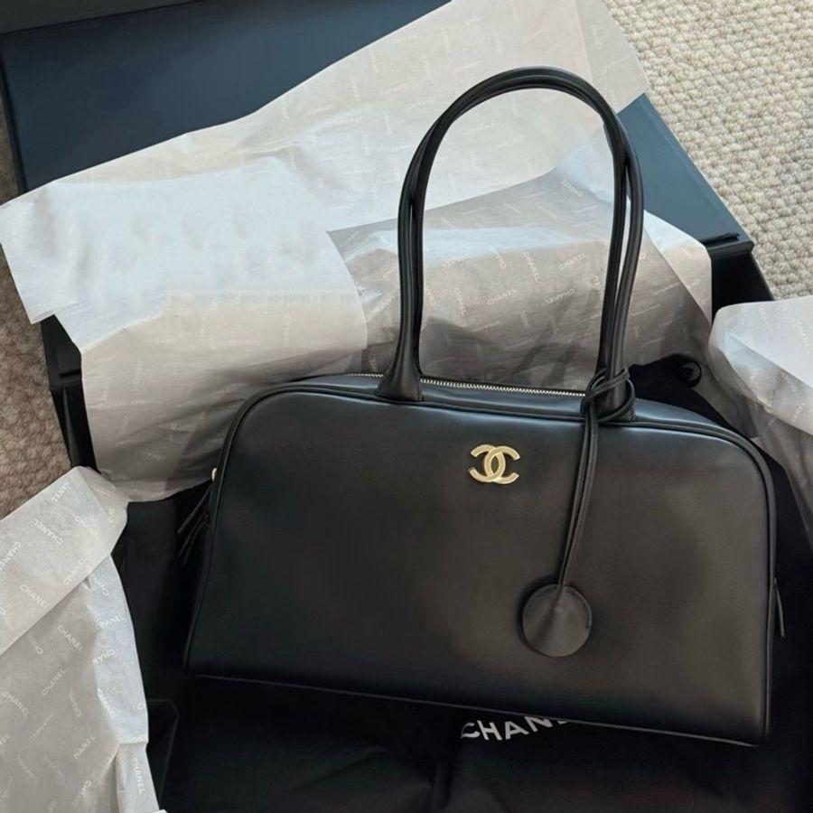 閒置新⭐Chanel香奈兒26S新款黑金保齡球單肩包 芯片款 底長36cm-1