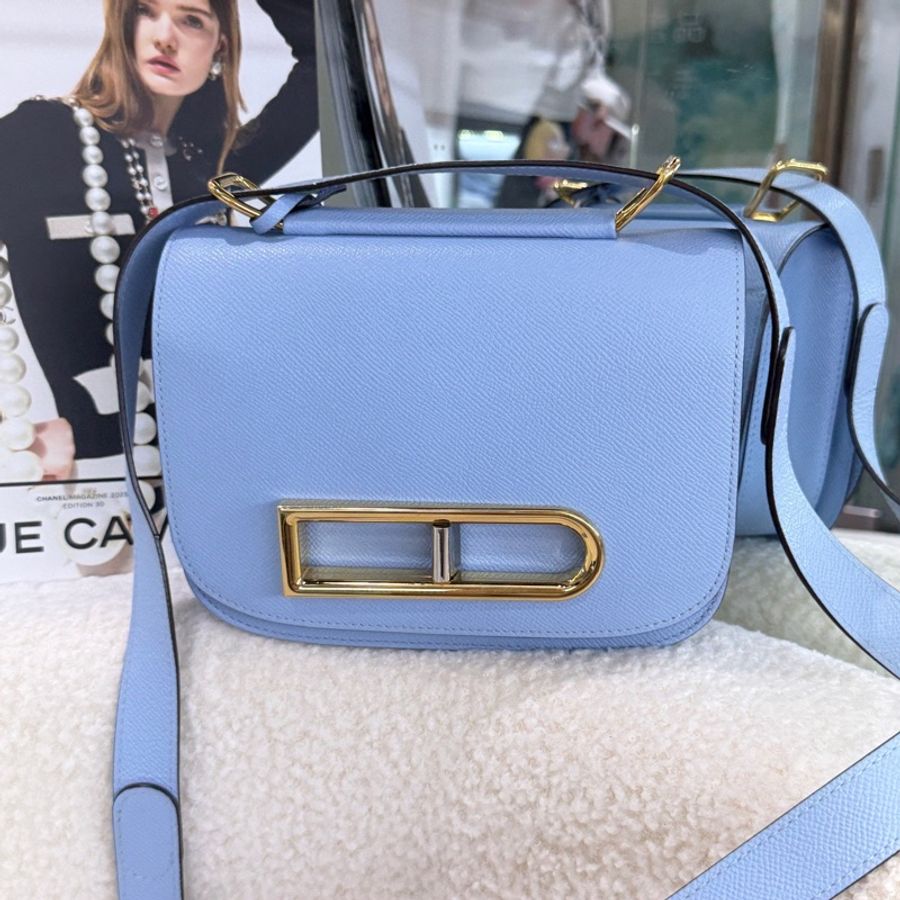 98新 德爾沃/Delvaux OperaCalf粒紋小牛皮 斜背包 藍色 金扣-1