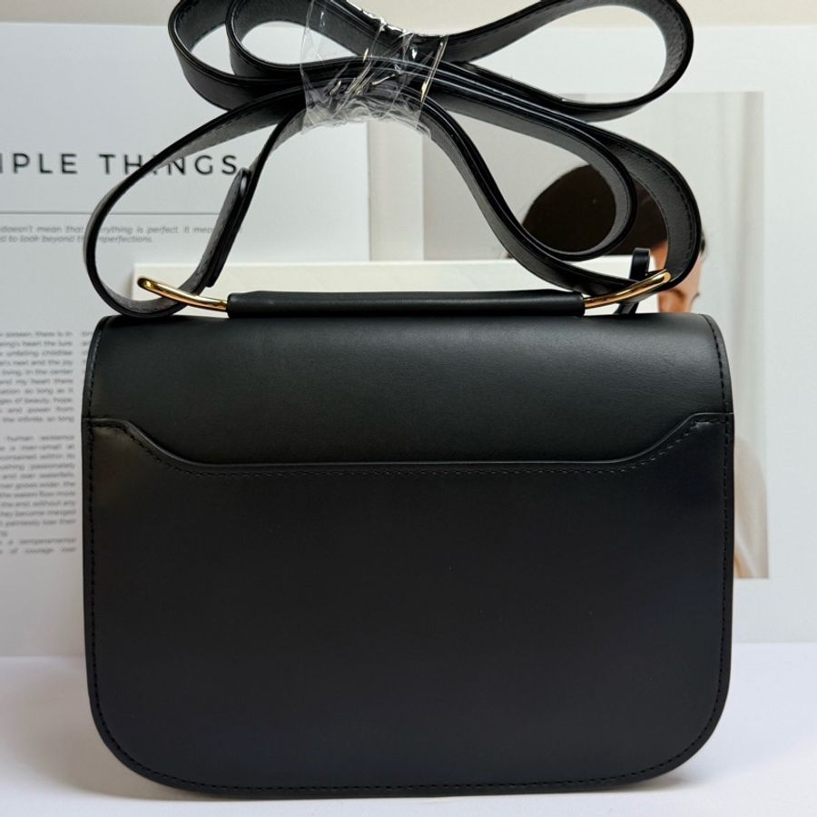 德爾沃/Delvaux OlenCalf光滑小牛皮手袋 斜背包 黑色 金扣 尺寸：19/6/14cm-1