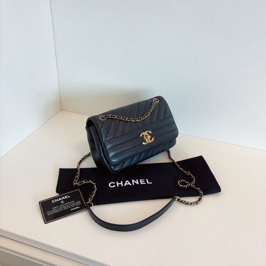 💎Chanel香奈兒｜黑金條紋特別款CF大mini鏈條包｜98新-2
