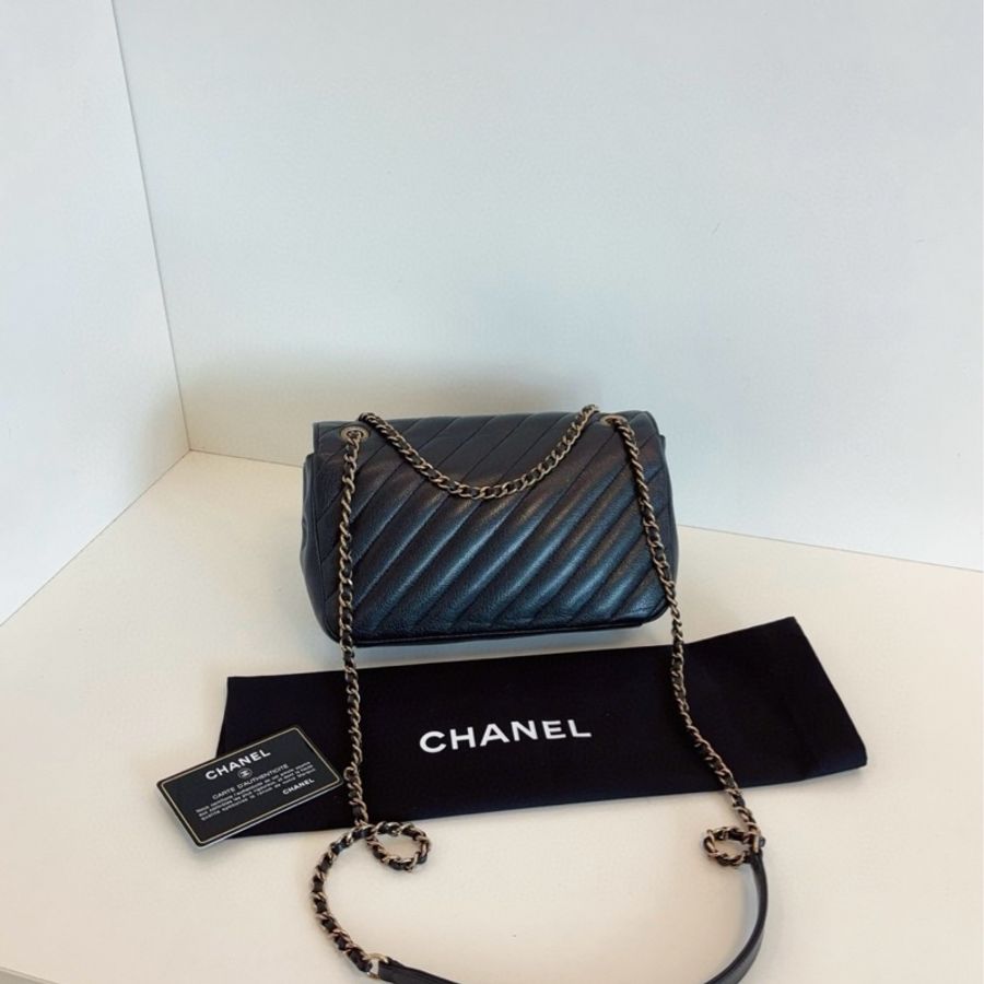 💎Chanel香奈兒｜黑金條紋特別款CF大mini鏈條包｜98新-3